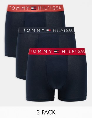 Оригинальные плавки Tommy Hilfiger из 3-х комплектов с цветным поясом темно-синего цвета 12490₽