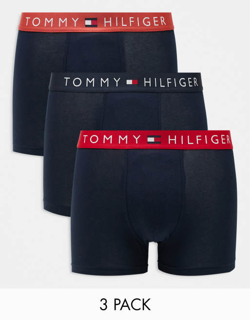 Tommy Hilfiger Original 3 pack trunks with coloured waistband in navy