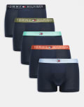 [Tommy Hilfiger] Tommy Hilfiger Original 5 pack trunks in navy with multi waistband M Olv/Frt Grn/Brk Bl
