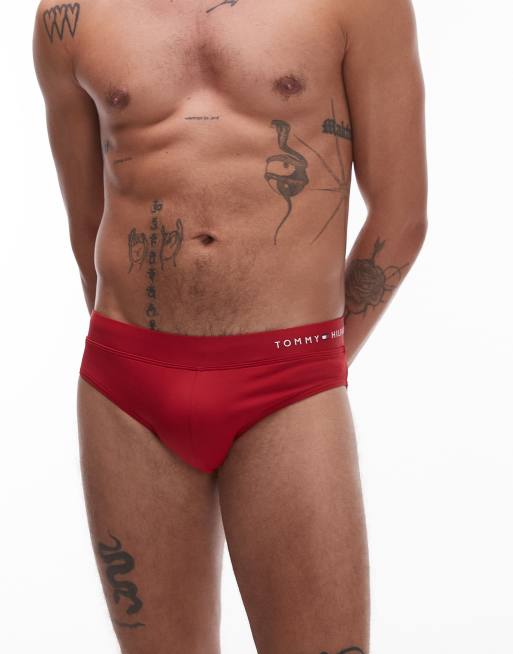Tommy Hilfiger – Original – Badehose in Lila-Rot mit Logo