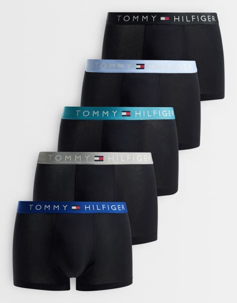 Tommy Hilfiger Original confezione da 5 boxer aderenti neri con elastici in vita neri/grigi/blu - view 1