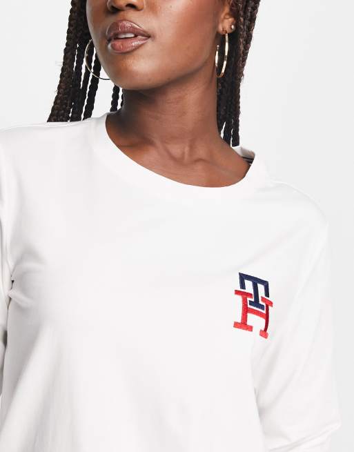 Tommy Hilfiger Original long sleeve pyjama set and slippers giftbox set in white and navy, 3 of 4