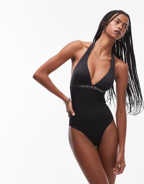 Tommy Hilfiger - Original - Maillot 1 pièce à décolleté plongeant et dos nu - Noir - view 1