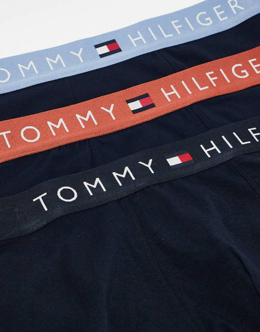 Tommy Hilfiger – Original – Marinblå trunks med kopparfärgat, blått och marinblått midjeband, 3-pack, 3 av 3