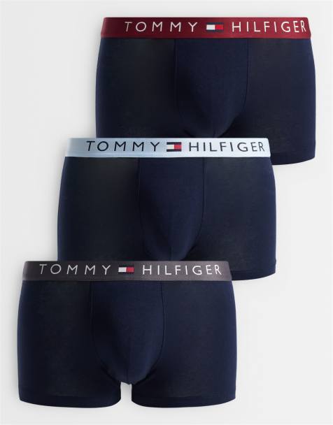 Tommy Hilfiger - Original - Set van 3 boxershorts in zwart met taillebanden in rood, marineblauw en grijs - view 1