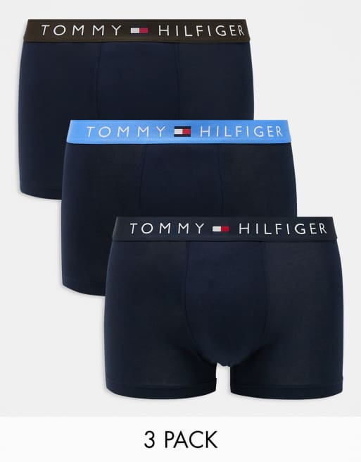 Tommy Hilfiger - Original - Set van 3 boxershorts met gekleurde tailleband in marineblauw