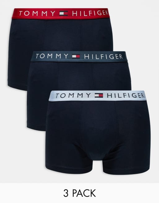 Tommy Hilfiger - Original - Set van 3 boxershorts met gekleurde tailleband in marineblauw