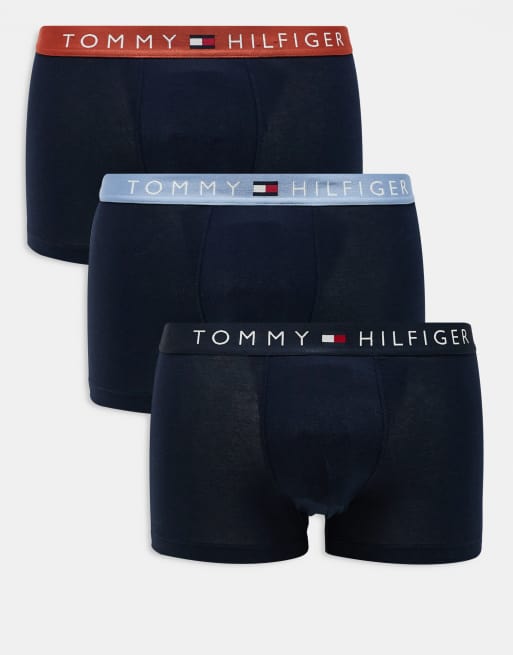 Tommy Hilfiger – Original – Zestaw 3 par granatowych bokserek z granatową, miedzianą i niebieską taśmą w talii