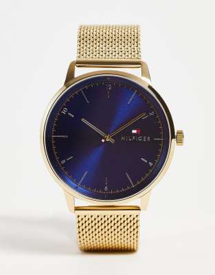 Tommy Hilfiger - Orologio color oro con cinturino a maglie e quadrante blu 1791877