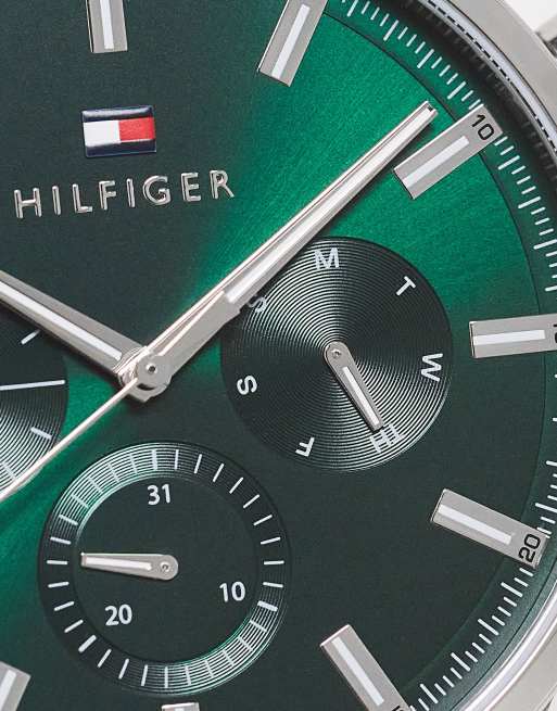 Tommy Hilfiger - Orologio da uomo con bracciale a maglia argentato con quadrante verde 1710499, 2 di 4
