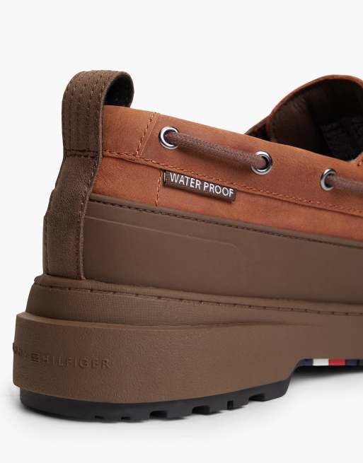 Tommy Hilfiger Outdoor leather waterproof boat shoes in dark brown, 6 of 7