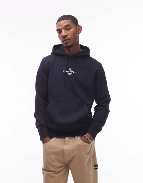 Tommy Hilfiger Outline flag logo hoody in dark blue - view 1