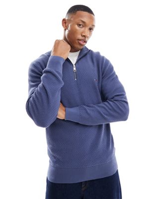 Tommy Hilfiger oval structure zip mock jumper in faded indigo
