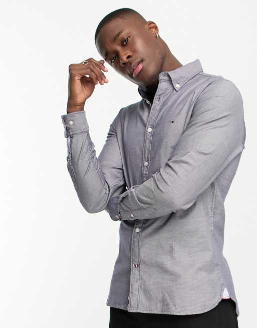 Tommy Hilfiger - Overhemd met vlaglogo en lange mouwen in grijs