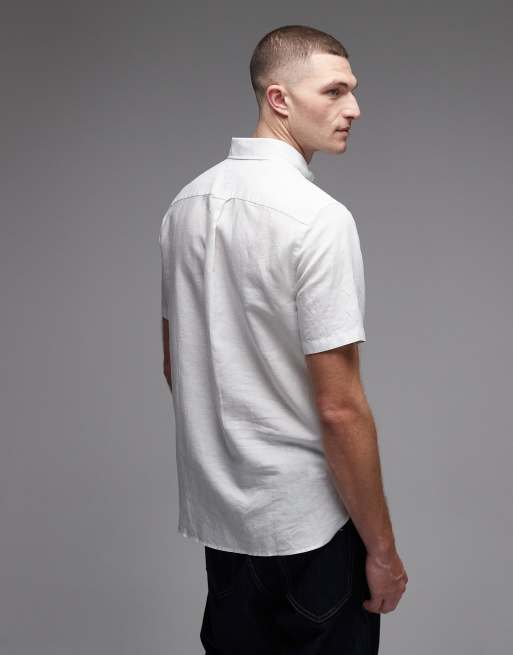 Tommy Hilfiger - Overhemd van linnenmix met korte mouwen in wit, 3 van 5
