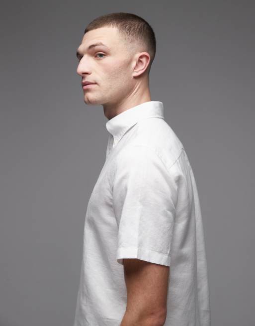Tommy Hilfiger - Overhemd van linnenmix met korte mouwen in wit, 4 van 5
