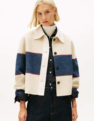 Tommy Hilfiger - Oversize-Rugbyjacke mit Cropped-Schnitt aus Wollmix in mehreren Farben-Blau