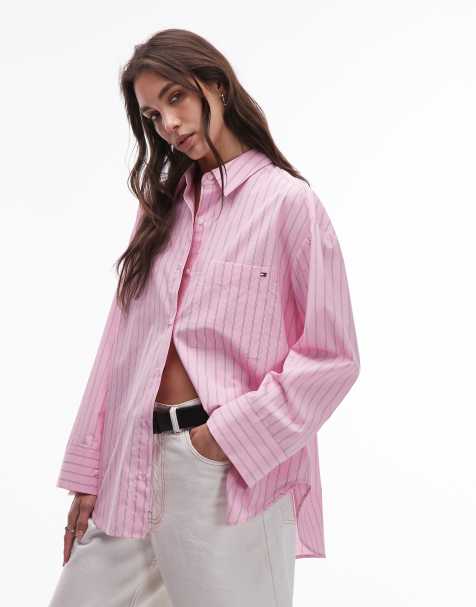 Tommy Hilfiger Oversized fit adjustable cuffs poplin shirt in light blue - view 1