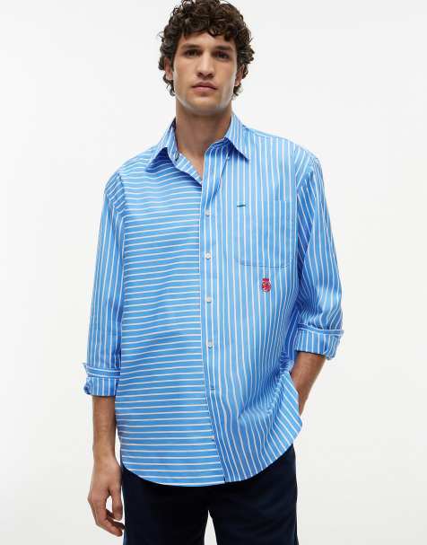 Tommy Hilfiger Oversized fit mixed stripe poplin shirt in light blue