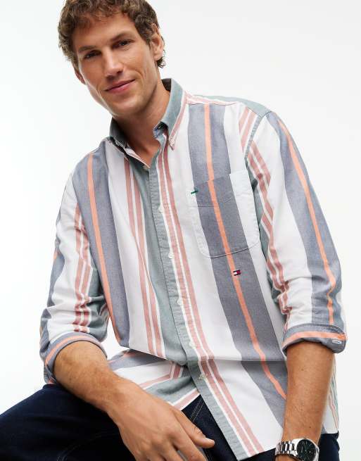Tommy Hilfiger Oversized-Fit Oxford-Hemd mit gemischten Streifen in Grün / Streifen, 3 von 6