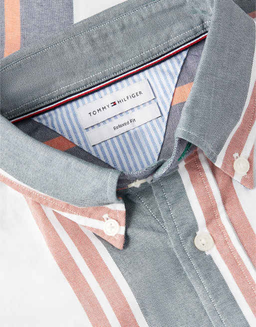 Tommy Hilfiger Oversized-Fit Oxford-Hemd mit gemischten Streifen in Grün / Streifen, 6 von 6