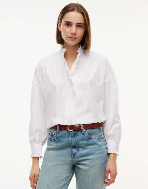 Tommy Hilfiger Oversized fit ruffle collar poplin shirt in optic white - view 1