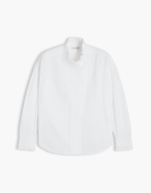 Tommy Hilfiger Oversized fit ruffle collar poplin shirt in optic white, 5 of 6
