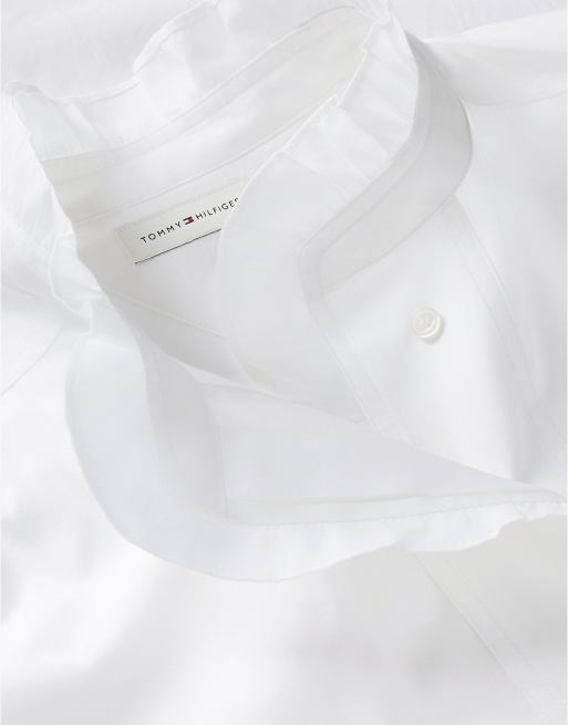 Tommy Hilfiger Oversized fit ruffle collar poplin shirt in optic white, 6 of 6
