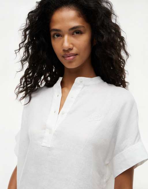 Tommy Hilfiger Oversized pure linen short sleeve blouse in optic white, 3 of 6