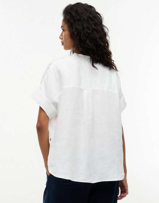 Tommy Hilfiger Oversized pure linen short sleeve blouse in optic white, 4 of 6