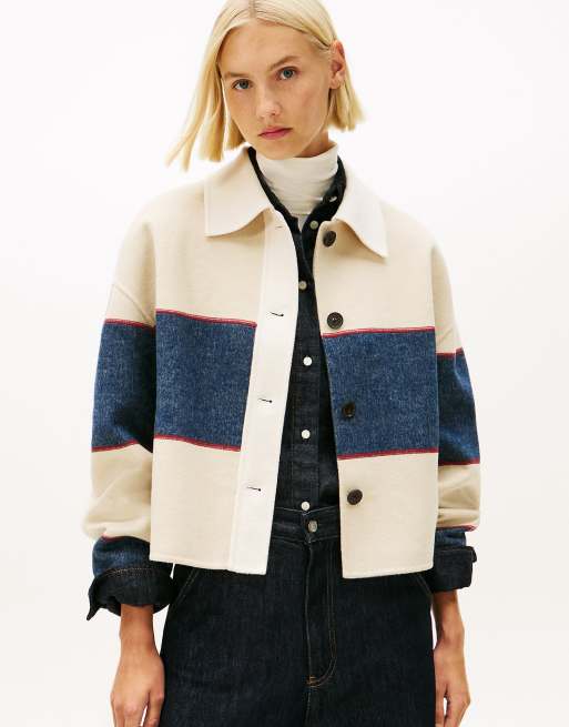 Tommy Hilfiger Oversized wool blend rugby cropped jacket in multi