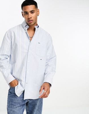 Tommy Hilfiger oxford stripe blocking shirt in blue - ASOS Price Checker