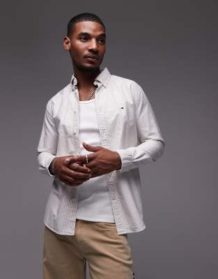Tommy Hilfiger oxford long sleeve in beige shirt stripe - view 1