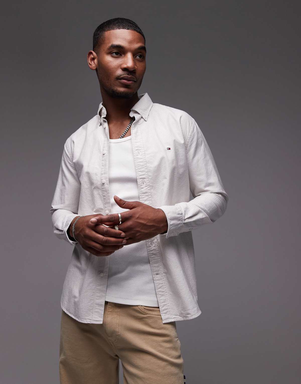 Tommy Hilfiger oxford long sleeve in beige shirt stripe