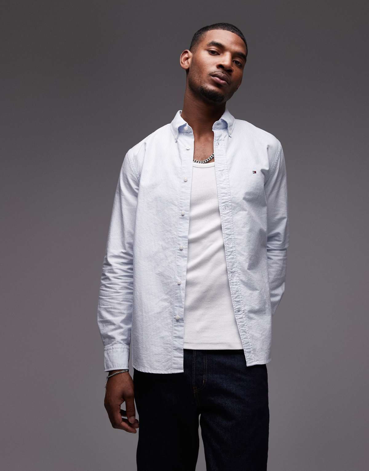 Tommy Hilfiger oxford long sleeve shirt in blue stripe