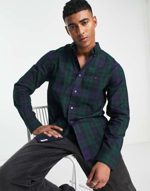 Tommy Hilfiger oxford long sleeve shirt in green plaid