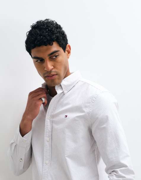 Tommy Hilfiger oxford shirt in taupe stripe - view 1