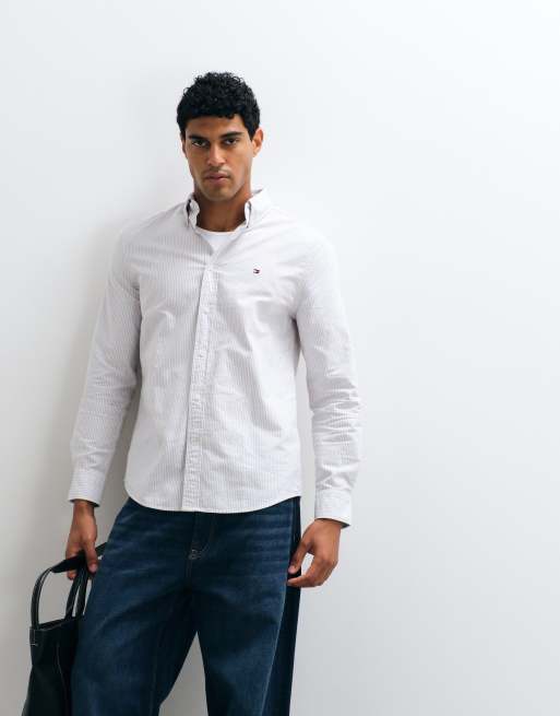 Tommy Hilfiger oxford shirt in taupe stripe, 5 of 5