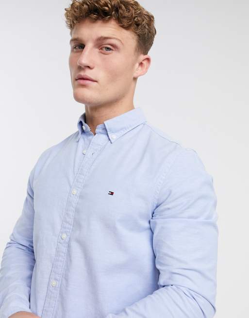 Vend tilbage længes efter Kan beregnes Tommy Hilfiger oxford shirt with stretch in slim fit in blue | ASOS