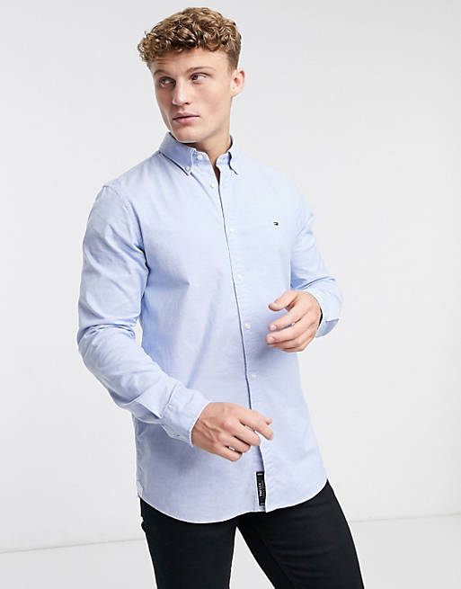 journalist copy to bound Tommy Hilfiger oxford shirt with stretch in slim fit in blue | ASOS