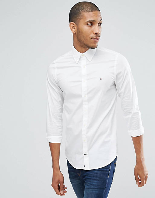 Hilfiger oxford with stretch in slim fit in white | ASOS