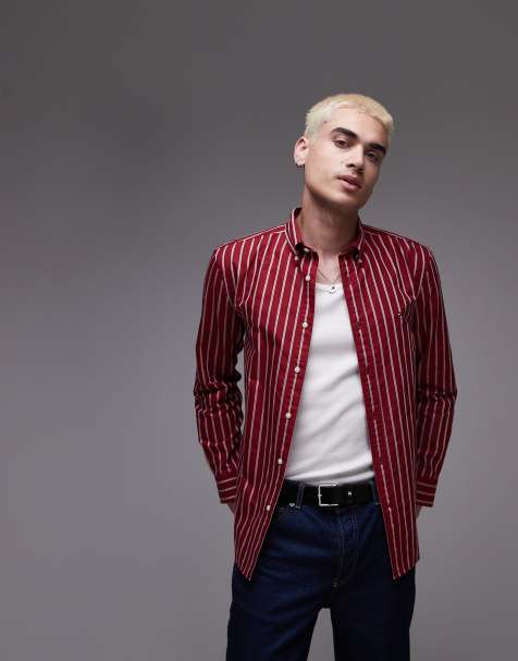 Tommy Hilfiger oxford stripe shirt in red - view 1