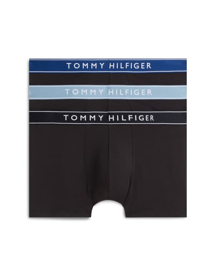 Tommy Hilfiger pack de 3 calzoncillos básicos de uso diario en negro con cinturillas azul y negra