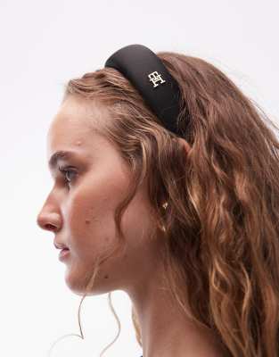 Tommy Hilfiger Padded Headband With Metal Logo In Black