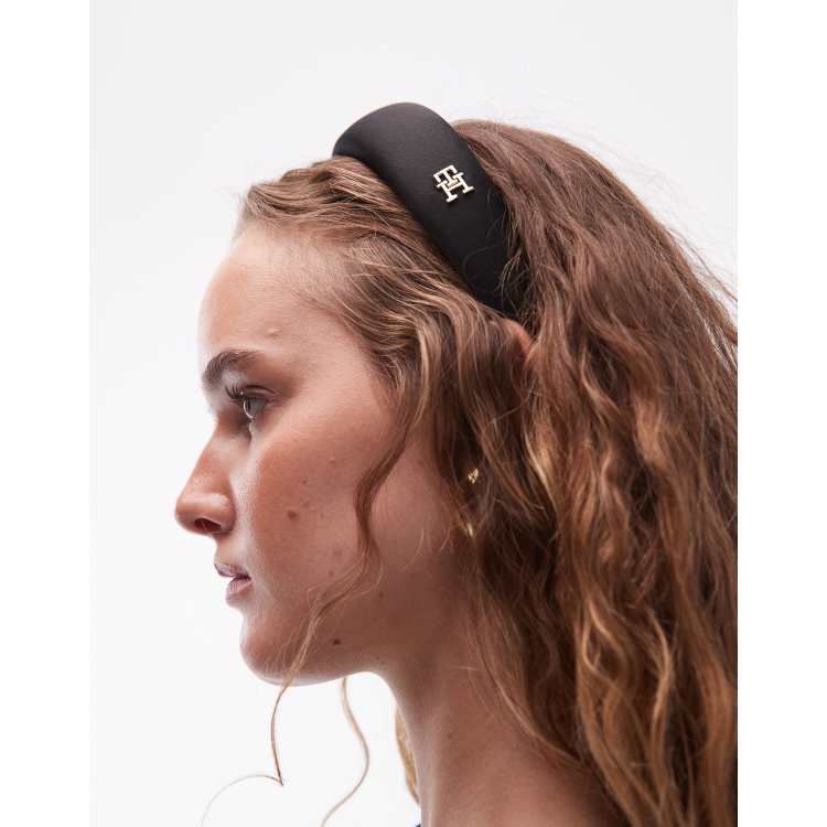Black Padded Logo Headband Tommy Hilfiger padded headband with metal logo in black | ASOS main image 2