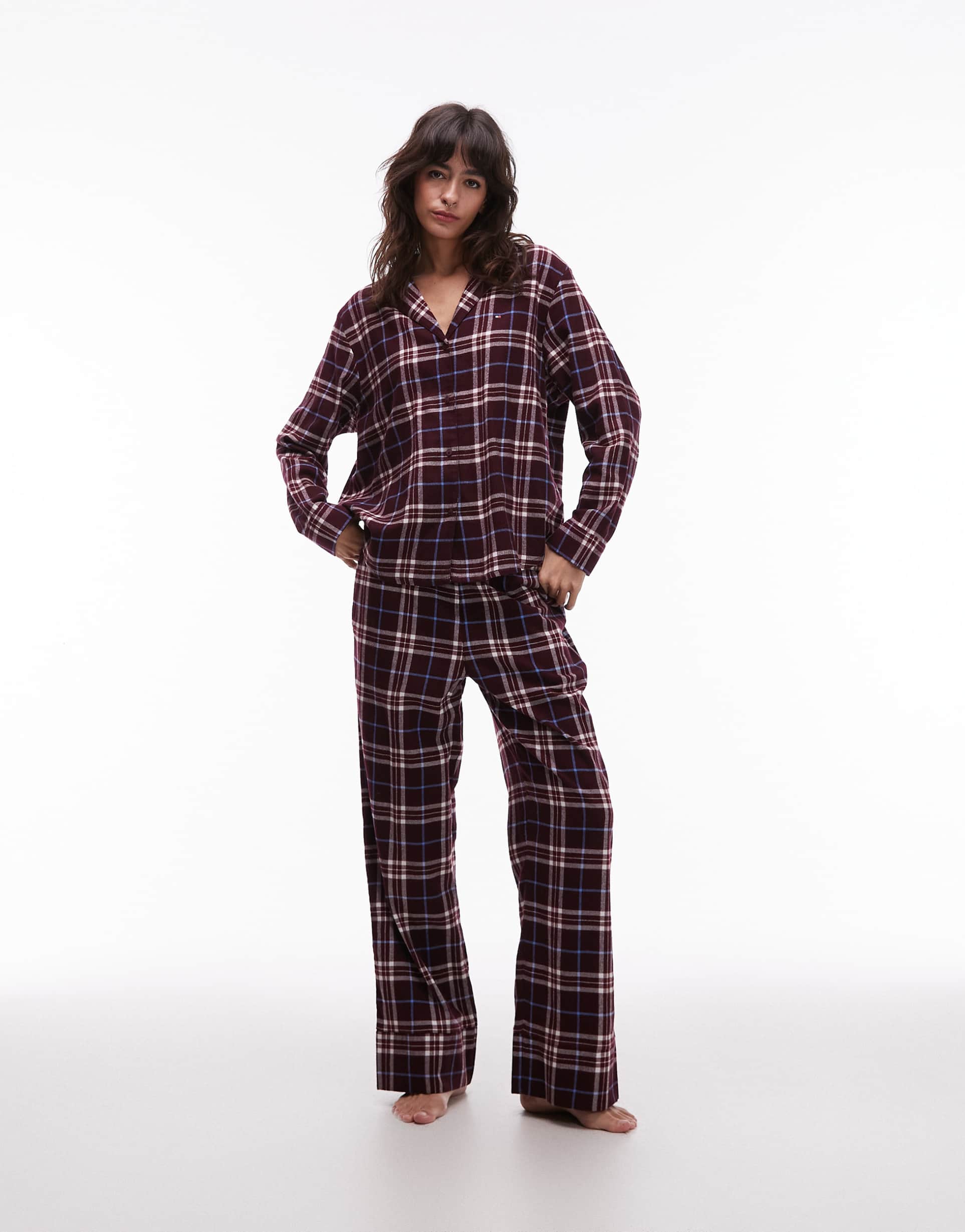 tommy hilfiger pajama shirt and bottoms gift set in red tartan plaid