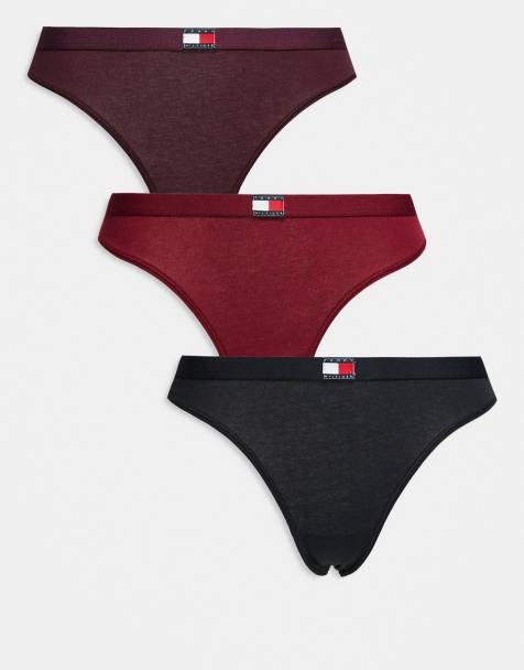 Tommy Hilfiger - Pakke med 3 G-strenge med flagdetalje i sort/bordeaux/rød - view 1