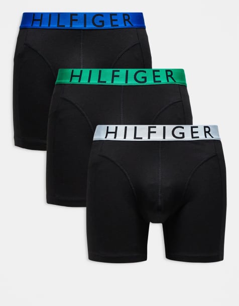 Tommy Hilfiger - Pakke med 3 par sorte boksershorts med blå/grøn linning i bomuld - view 1