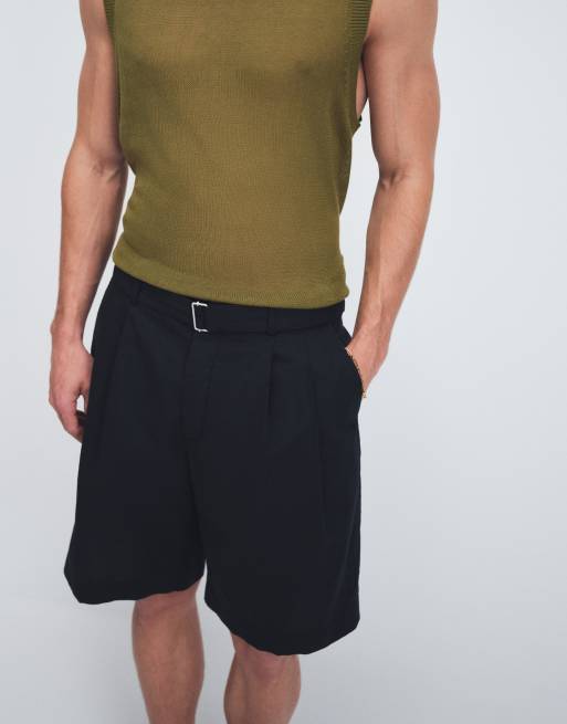 Tommy Hilfiger - Pantaloncini comodi in misto lino a pieghe neri con cintura, 2 di 9