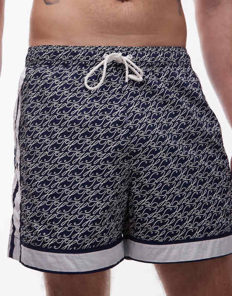 Tommy Hilfiger - Pantaloncini da bagno blu navy con stampa e coulisse - view 1